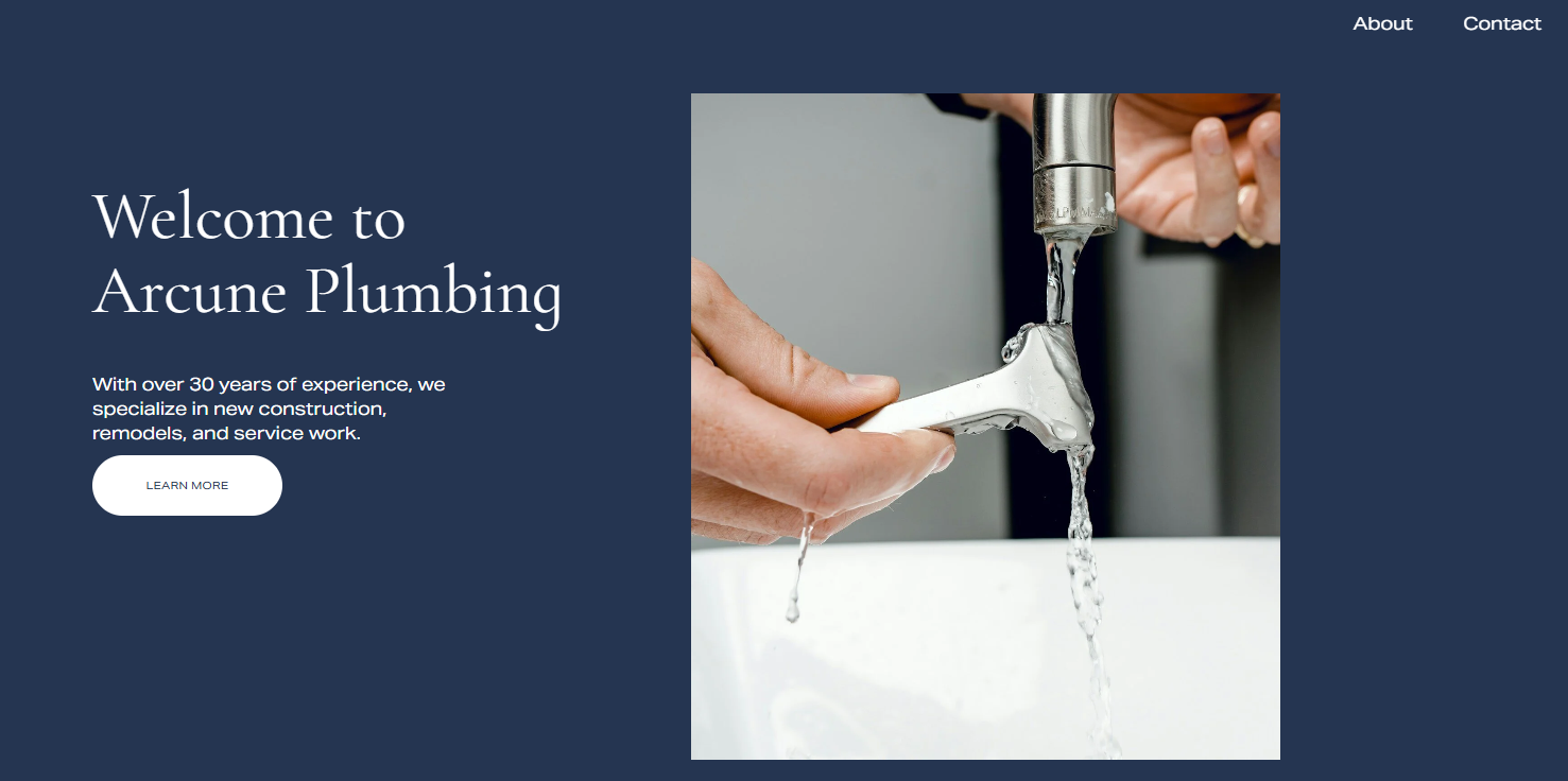 Old Arcune Plumbing website, basic template design