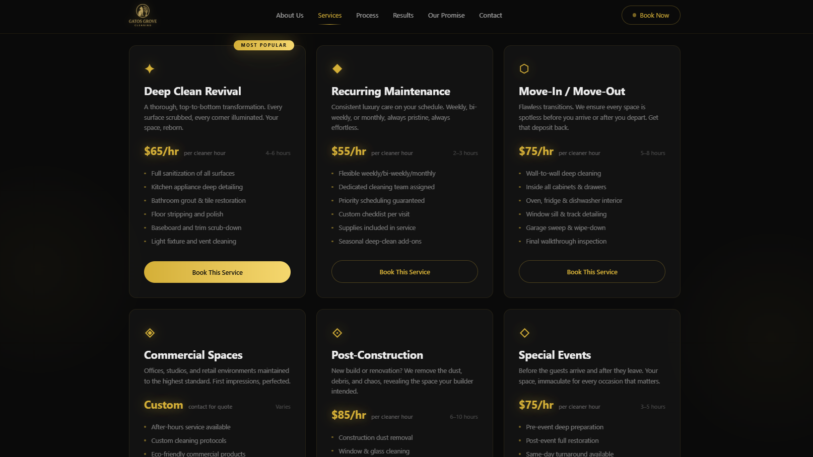 Gatos Grove Cleaning signature services section